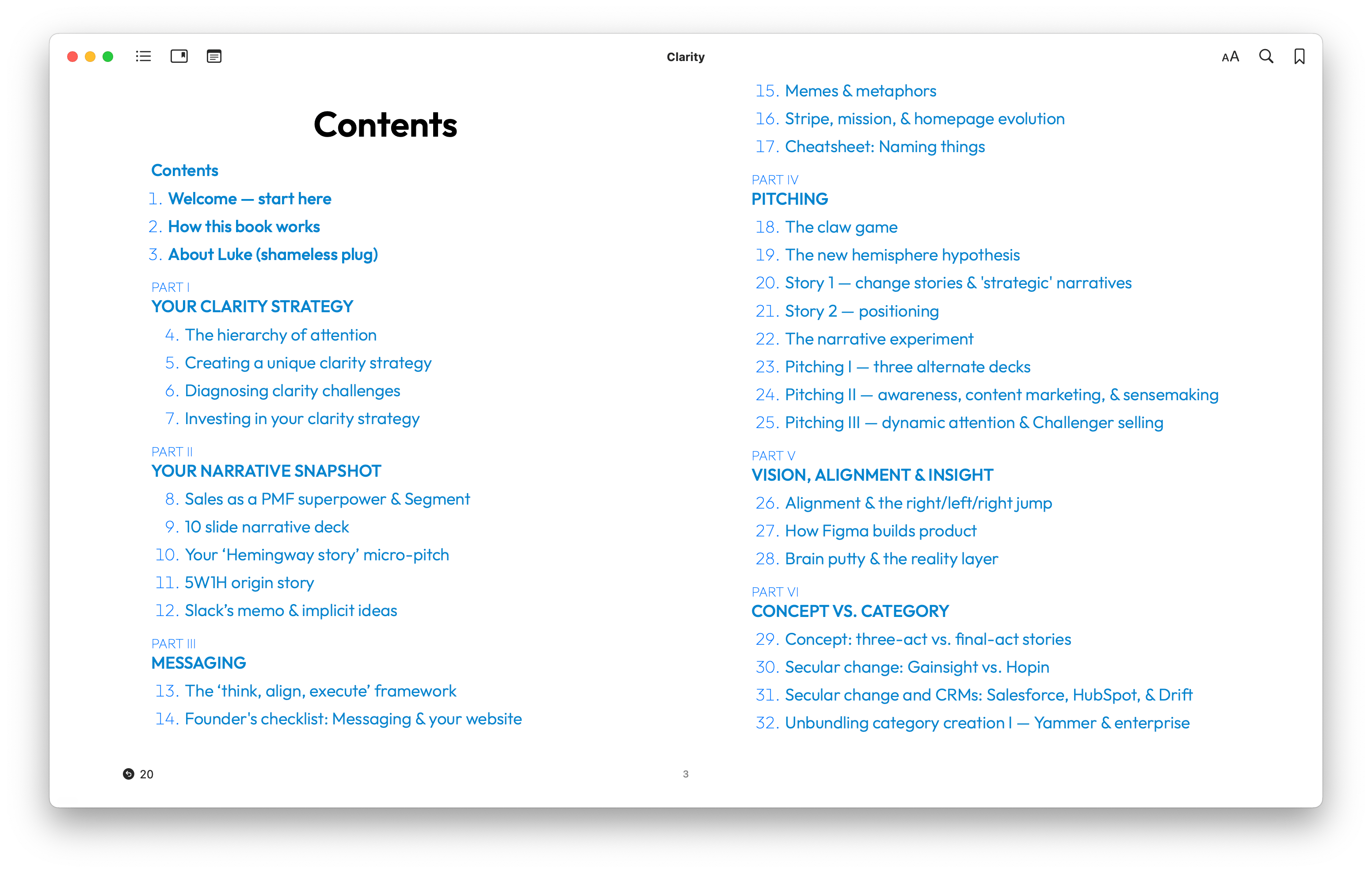 Positioning Playbook's table of contents - 1